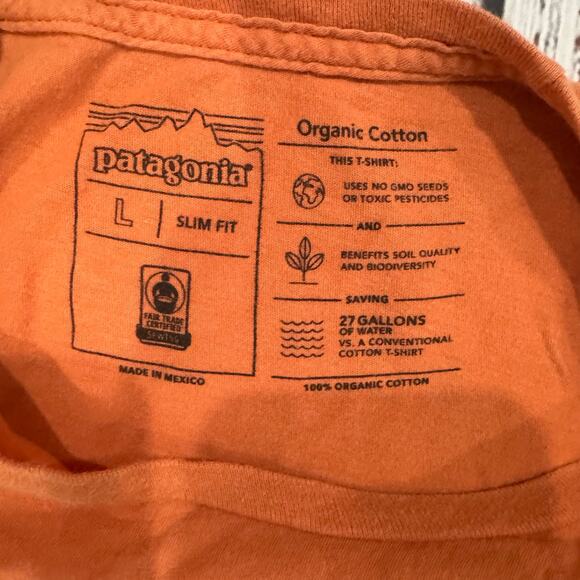 Patagonia 1973 Mountain Logo Organic Cotton T-Shirt Men’s L Orange Slim Fit - Picture 4 of 9